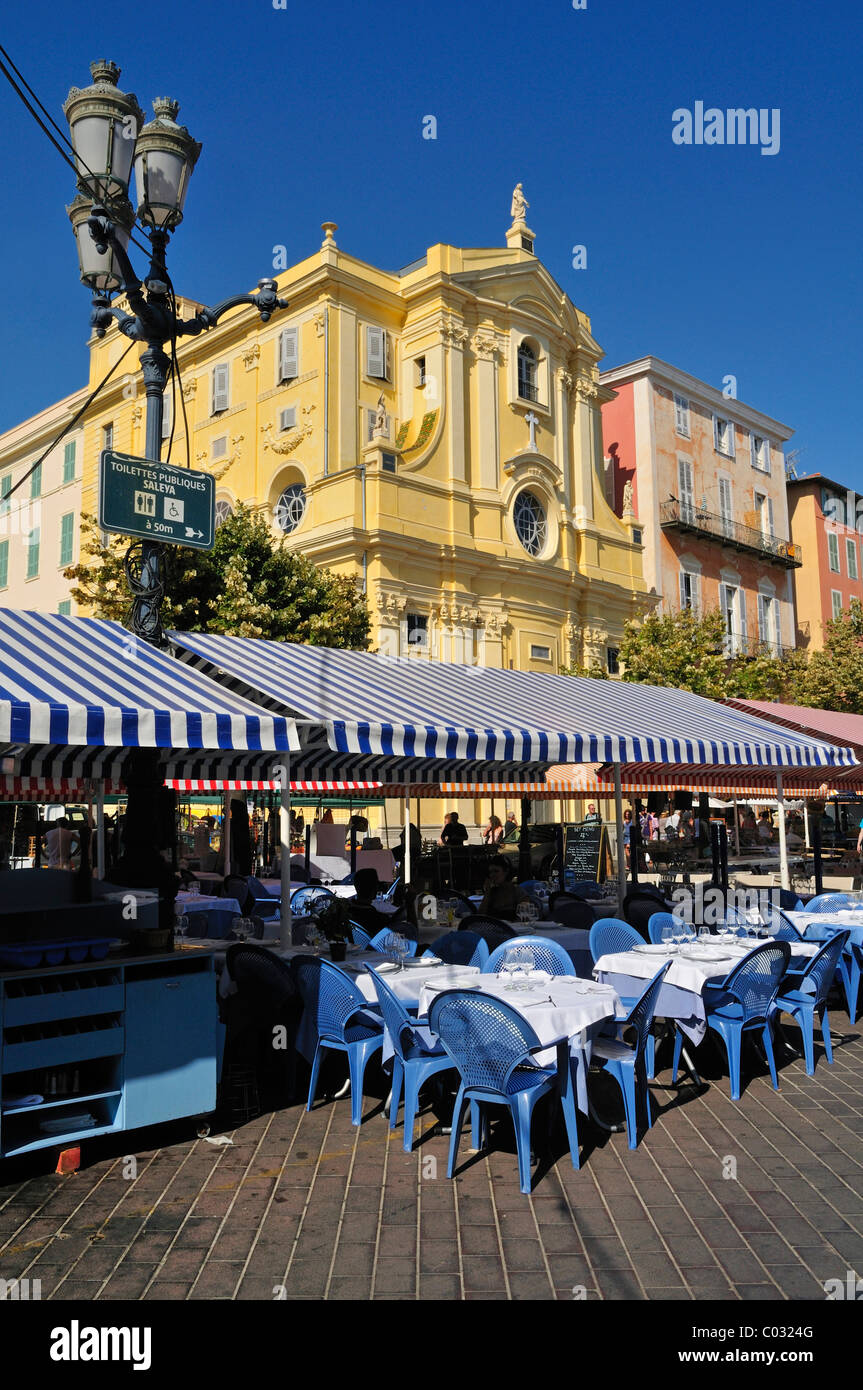 Marche aux Fleurs and Cours Saleya, Nice, Nizza, Cote d'Azur, Alpes Maritimes, Provence, France, Europe Stock Photo