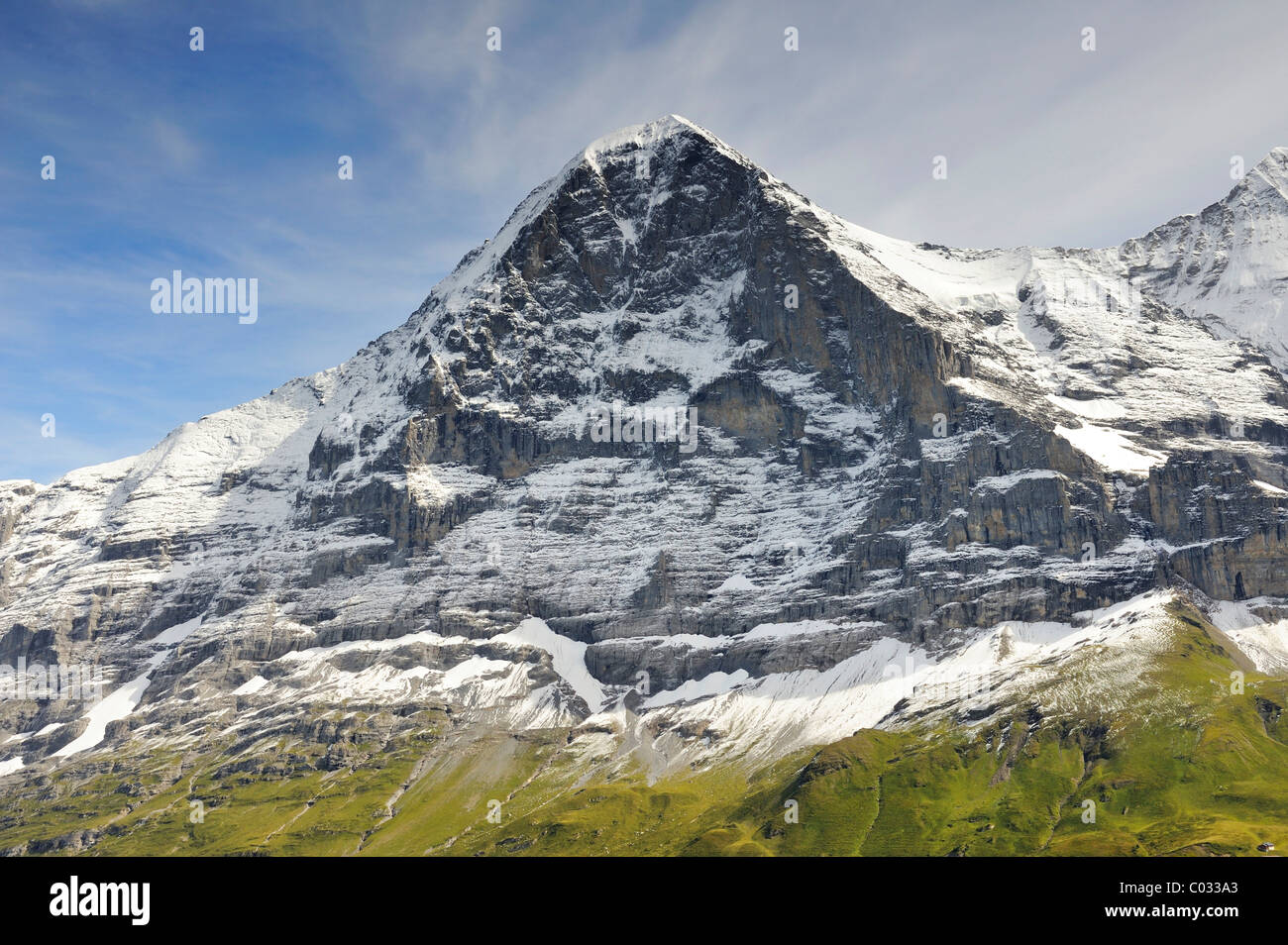 North face of the 3970 metre high Eiger Mountain seen from the south, Canton of Bern, Switzerland, Europe Stock Photo
