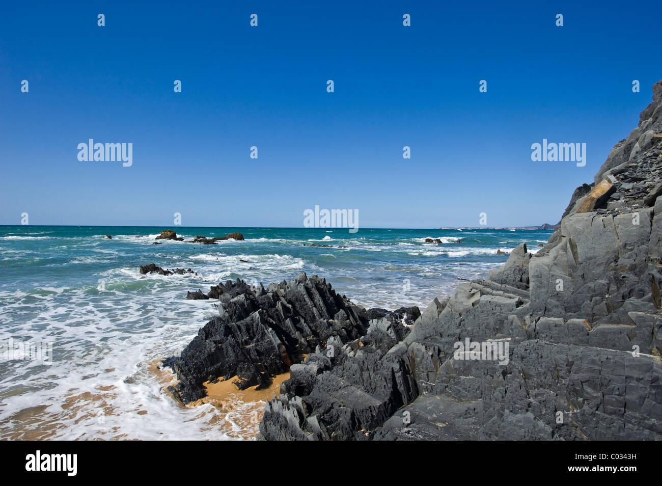 Praia do Castelejo beach, Vila do Bispo, Costa Vicentina coast, Algarve region, Portugal, Europe Stock Photo