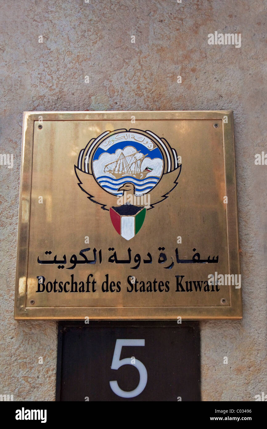 Sign, Embassy of the State of Kuwait, Berlin, Germany, Europe Stock Photo