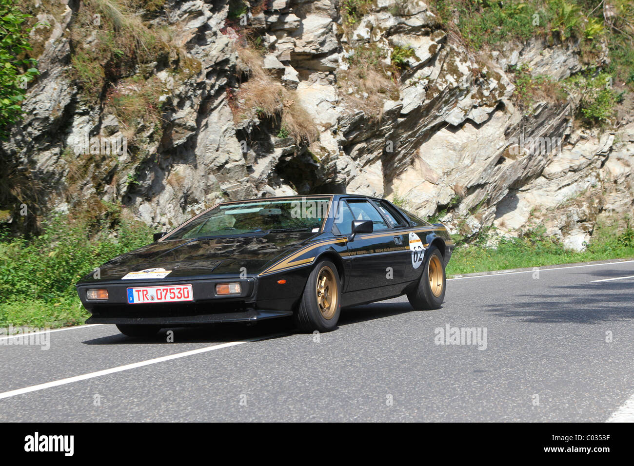 Vintage car rally ADAC Mittelrhein-Classic 2010, Lotus Esprit S2 JPS, Weinaehr, Rhineland-Palatinate, Germany, Europe Stock Photo