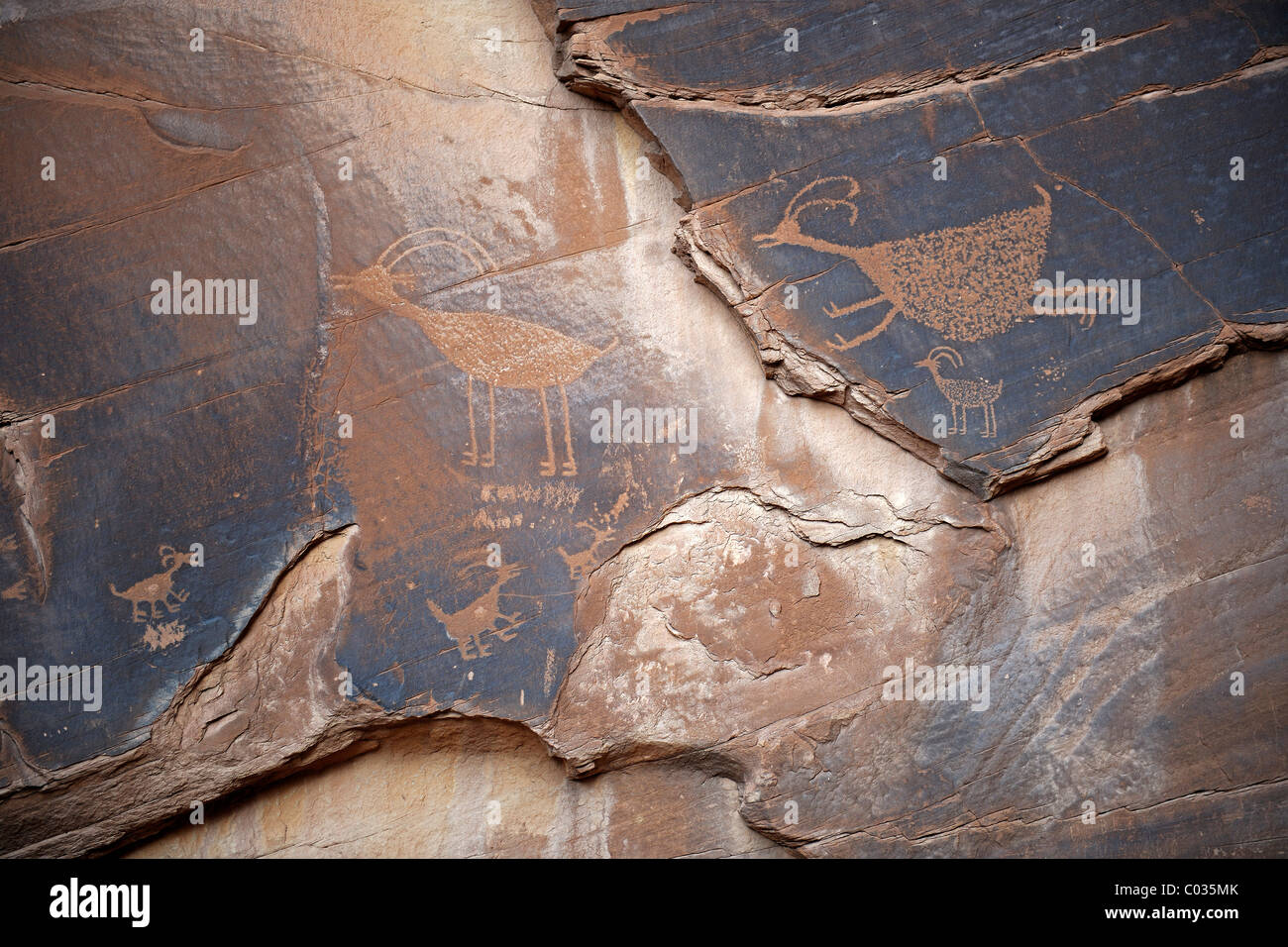 Ca. 1500 year old wall paintings by Native Americans, Monument Valley, Arizona, USA Stock Photo