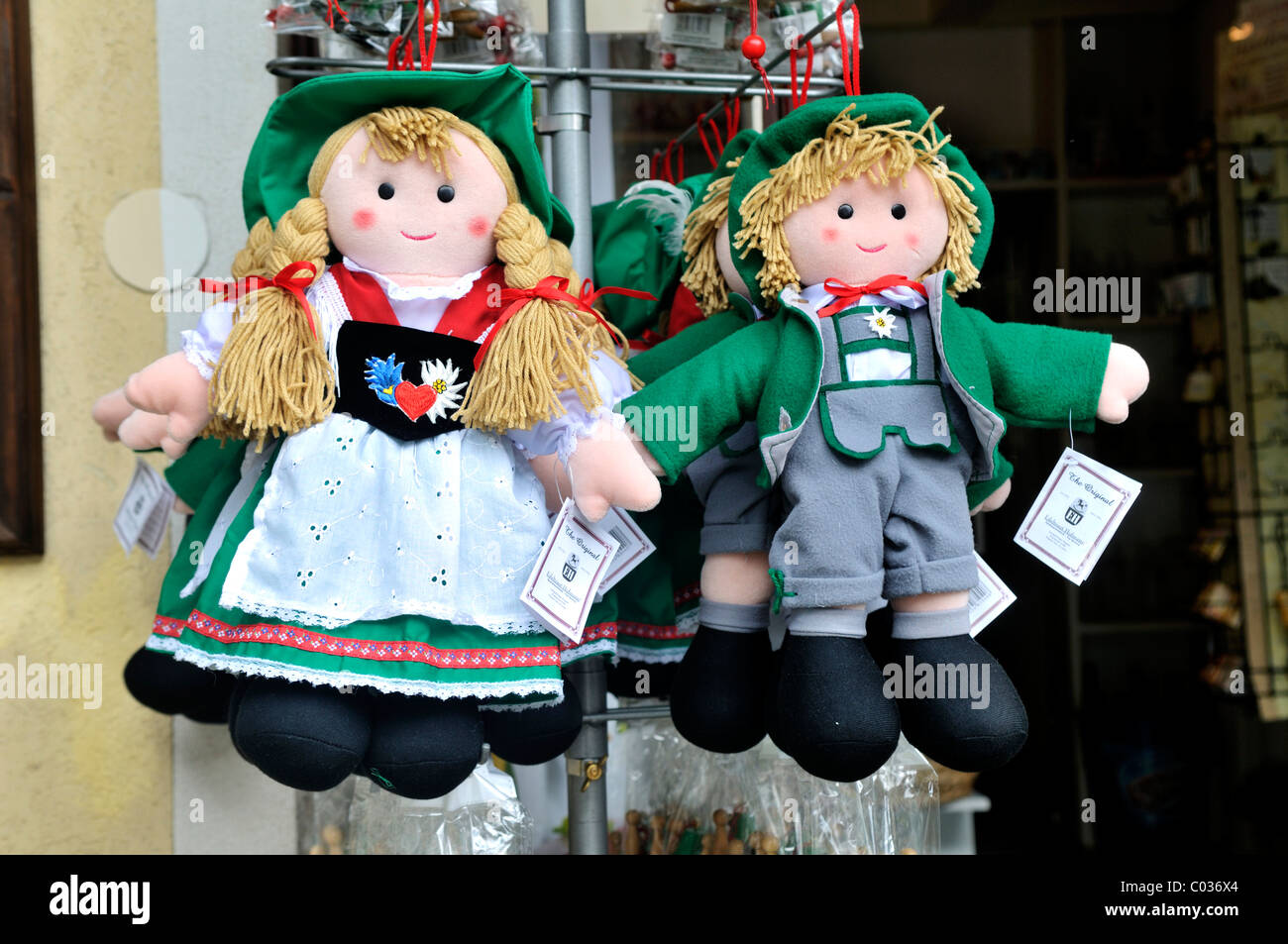 Dolls in a typical Austrian traditional costume, Hallstatt, Salzkammergut, Upper Austria, Austria, Europe Stock Photo