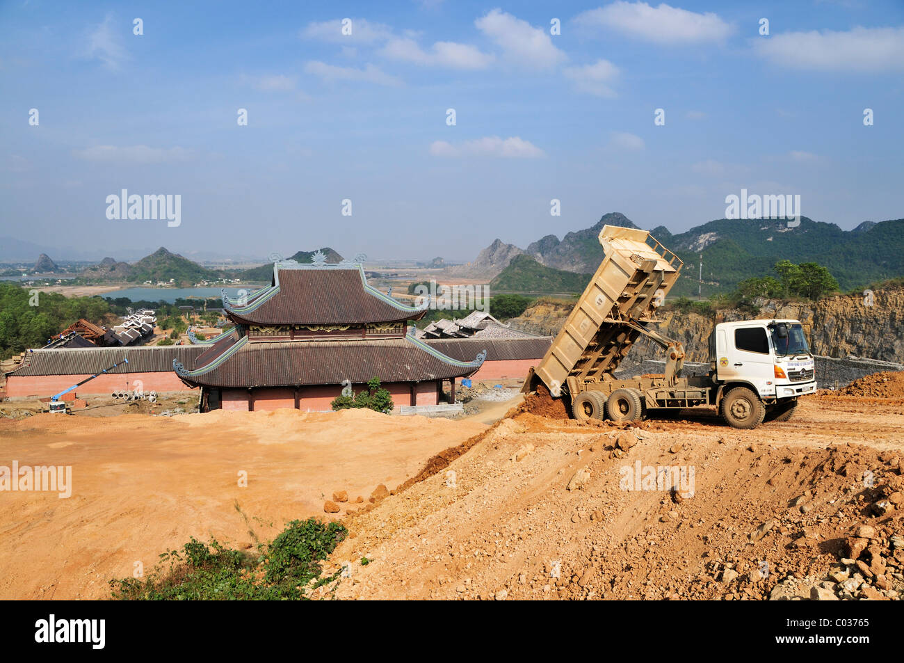 Construction site at the Chua Bain Dinh pagoda, currently a construction site, to become one of the largest pagodas in Southeast Stock Photo