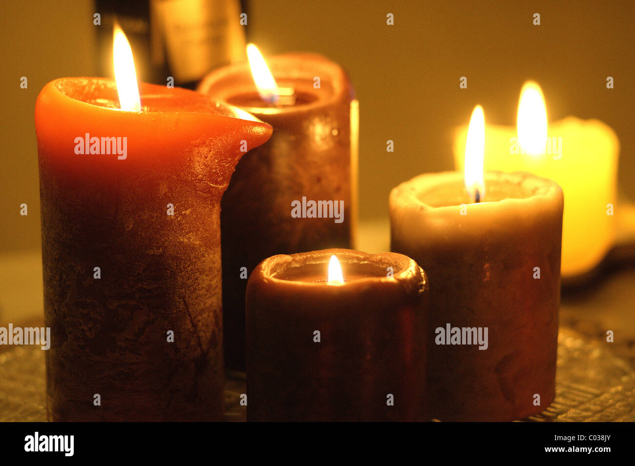 Burning wax candle candles warmth homelike Stock Photo