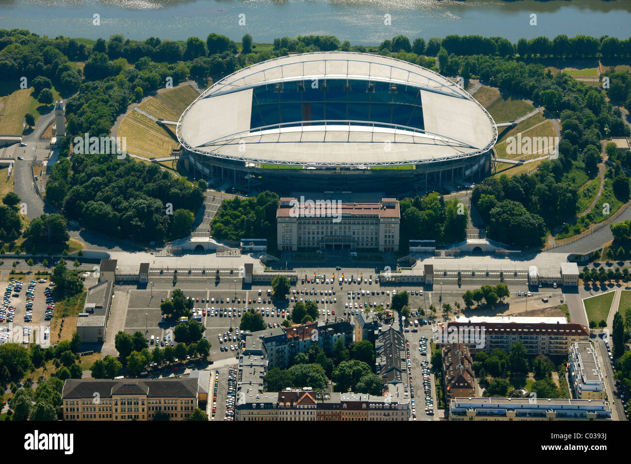 Aerial view, Zentralstadion stadium, Elsterbecken, Leipzig, Saxony, Germany, Europe Stock Photo
