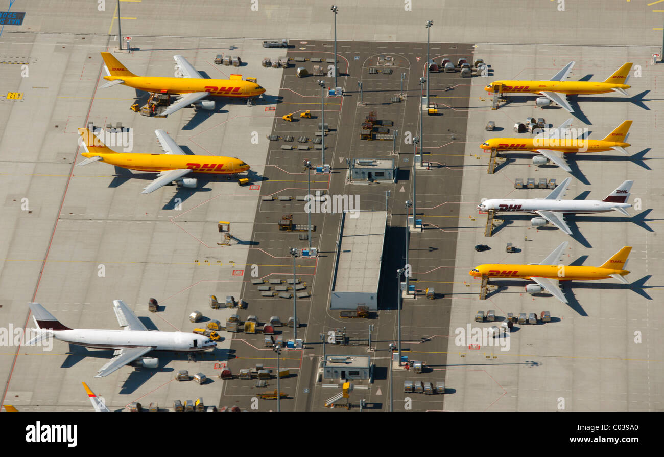 Aerial view, Leipzig International Airport, cargo airport, Schkeuditz, Saxony, Germany, Europe Stock Photo