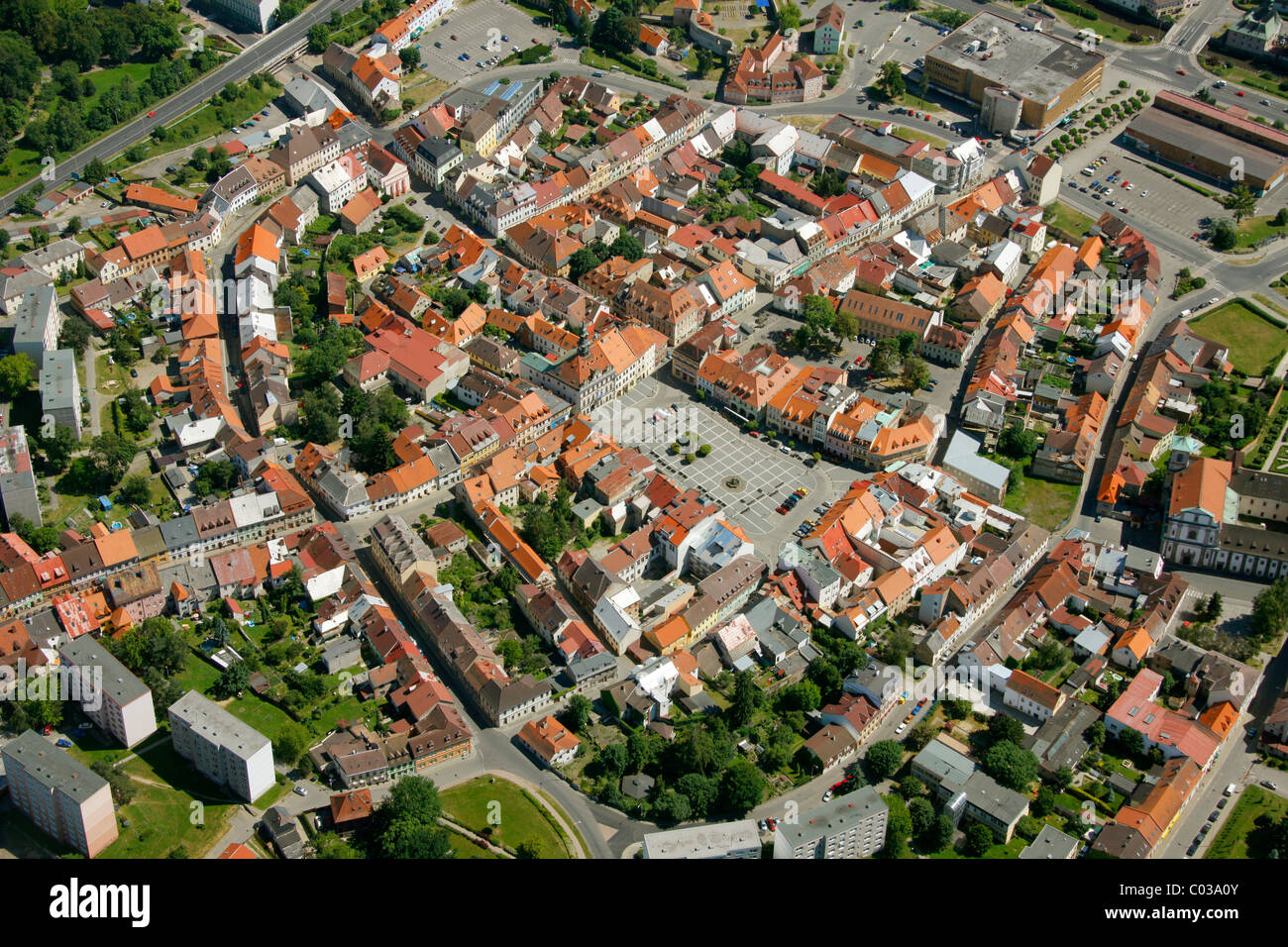 Aerial view, market place, historic center, Liberec, Czech Republic, Europe Stock Photo