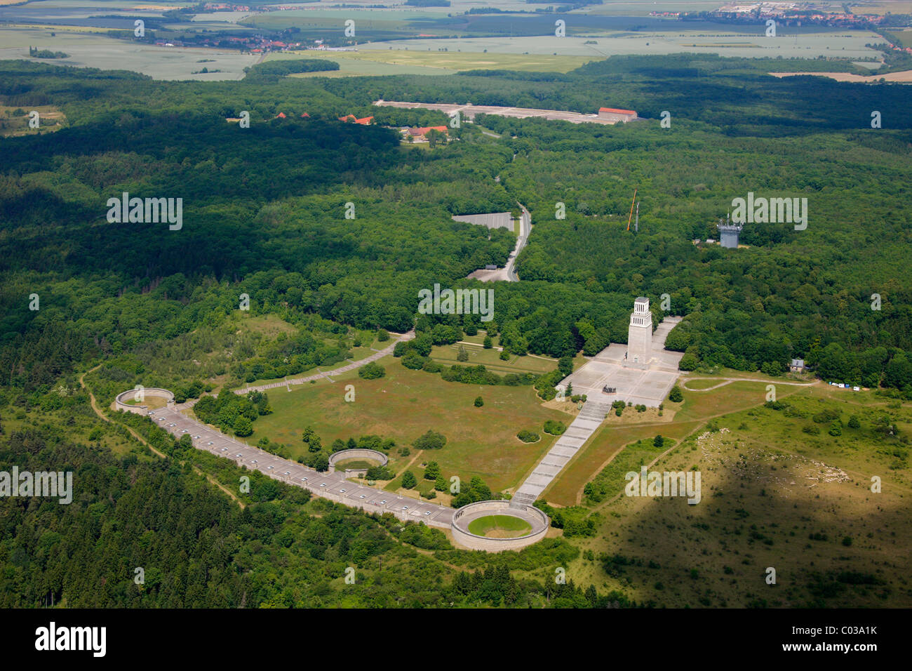 Aerial view, former concentration camp Buchenwald near Weimar, Daasdorf