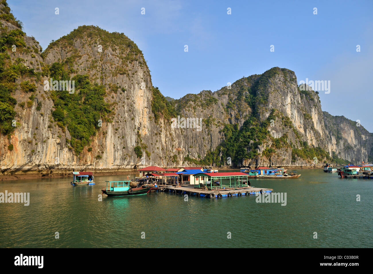 Floating village, Halong Bay, Vietnam, Southeast Asia Stock Photo