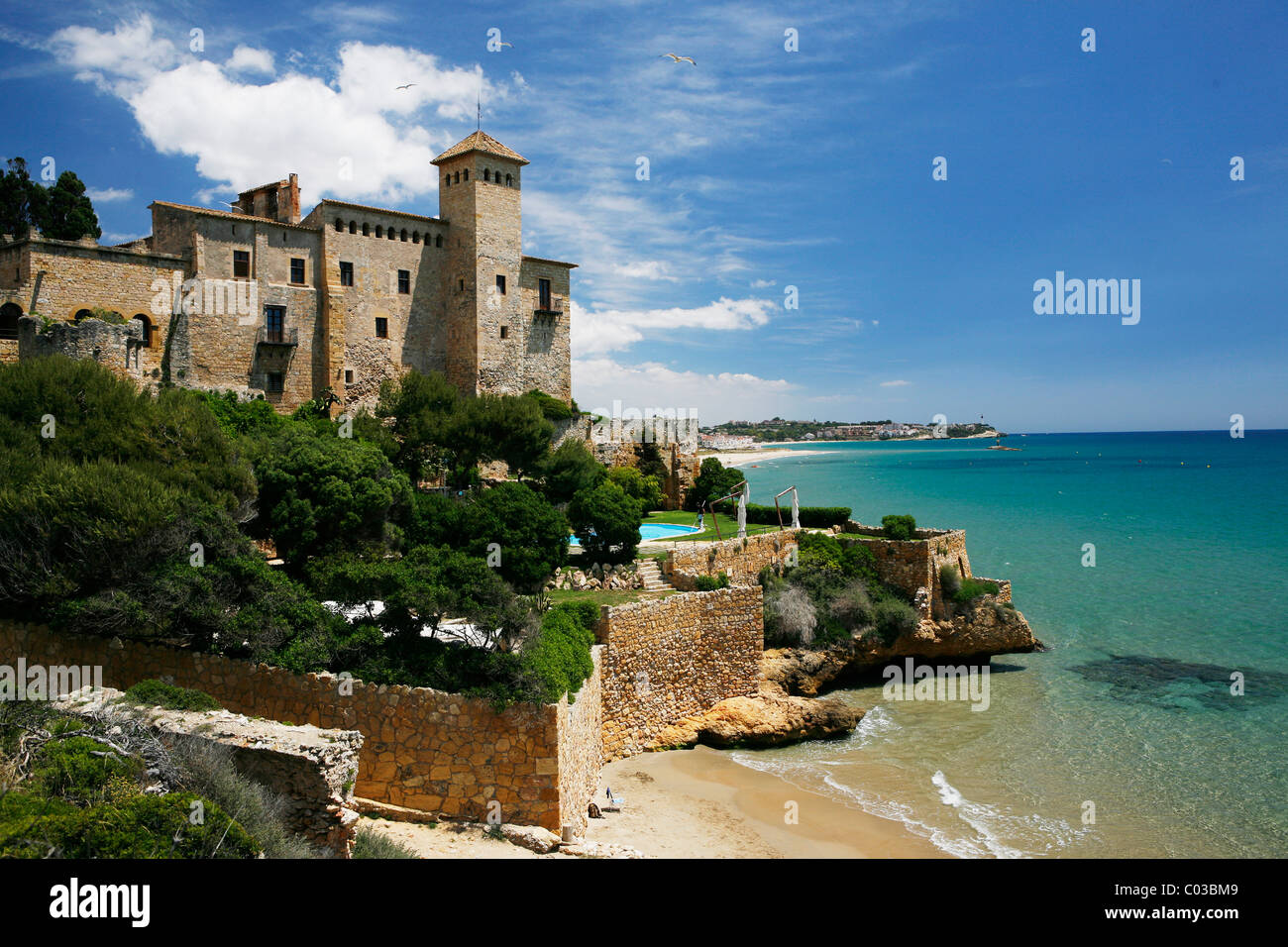 Mediterranean coast in Tarragona, Tamarit, Catalonia, Spain, Europe Stock Photo