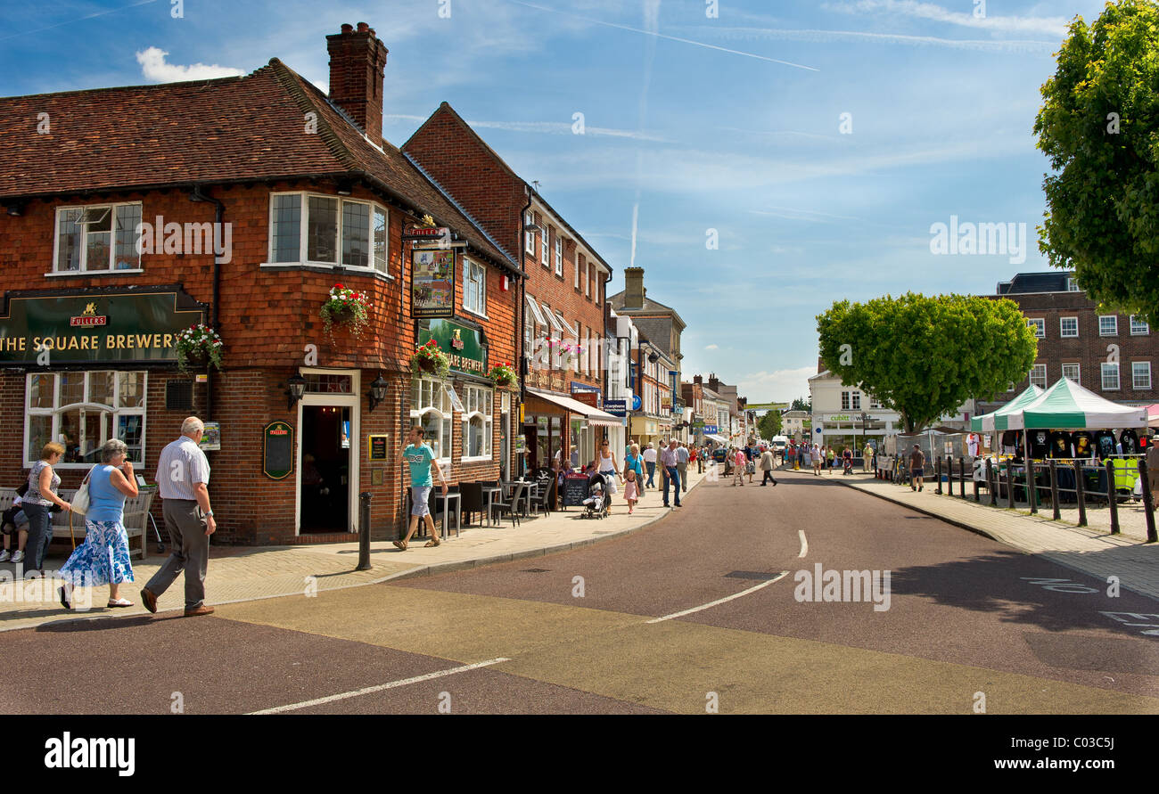 a view of the Square in Petersfield Hampshire looking towards the High Street Stock Photo