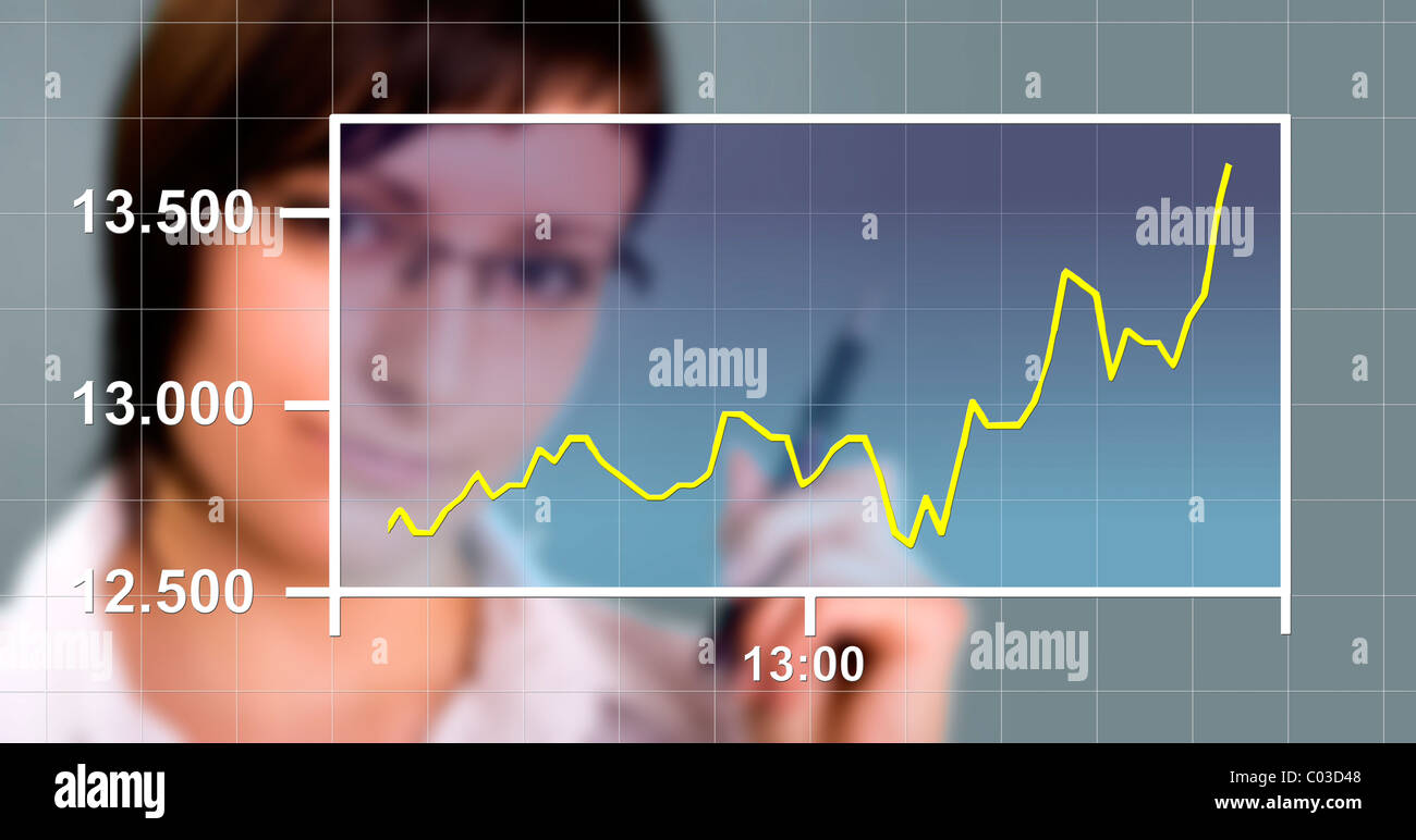 Business woman watching the upward trend of a graphic chart. Stock Photo
