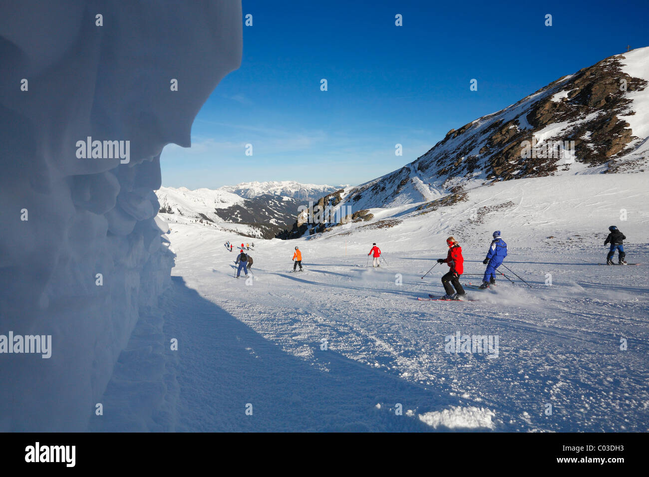 Skiing on the hill at Zillertal, Austria, Europe Stock Photo