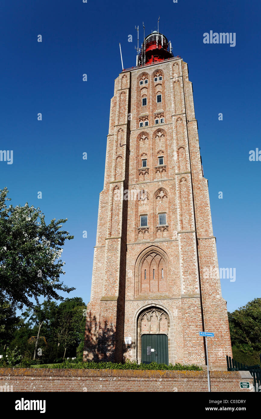 Historic church tower, today used as a lighthouse, , Walcheren peninsula, Zeeland province, Netherlands, Benelux, Europe Stock Photo