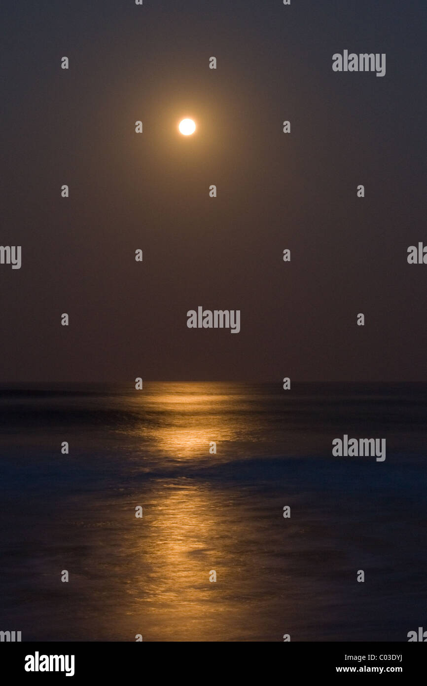 Reflection of moon over Indian Ocean South Africa Stock Photo