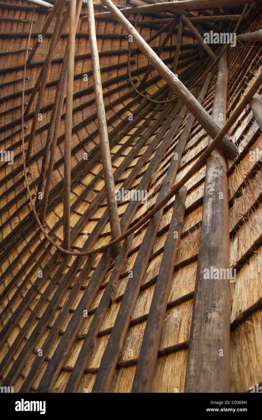 South Africa, Durban, Valley of the Thousand Hills, Phezulu Park. Inside framework of traditional Zulu thatched hut. Stock Photo