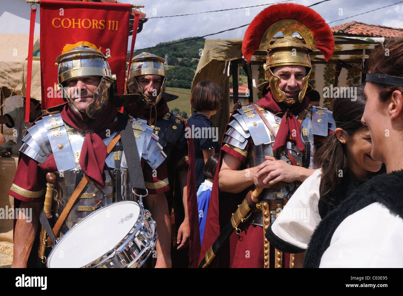 Legionnaires in the Main  Square ' Astur-Roman Festival of  La Carisa '  CARABANZO  Asturias SPAIN. Stock Photo