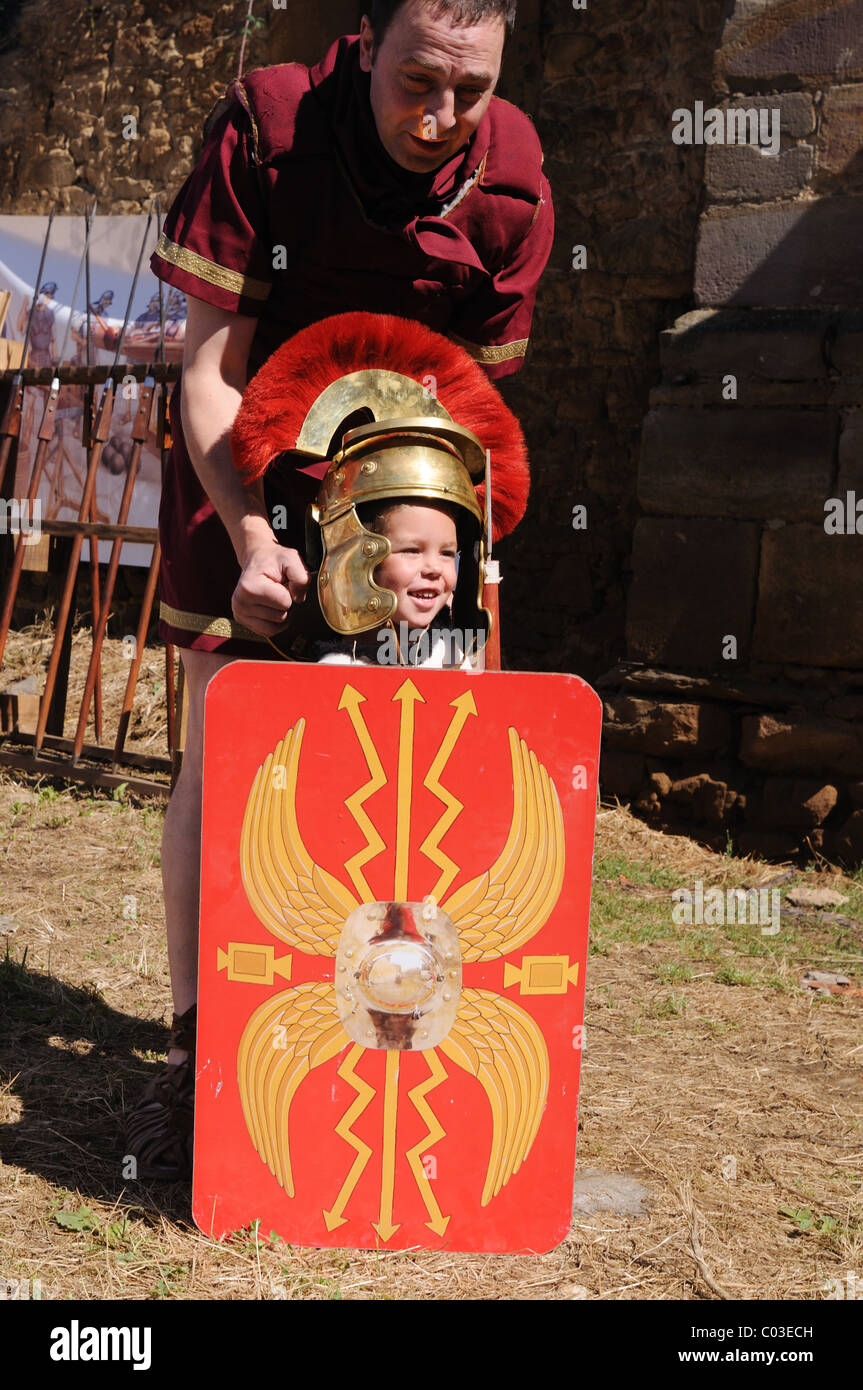 Child  dressed as Roman ' Astur-Roman Festival of  La Carisa '  CARABANZO  Asturias SPAIN. Stock Photo
