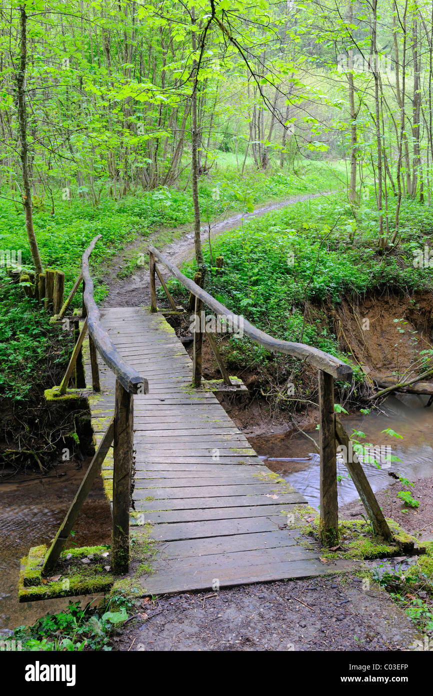 Wooden footbridge over the Wieslauf brook at Rudersberg, Baden