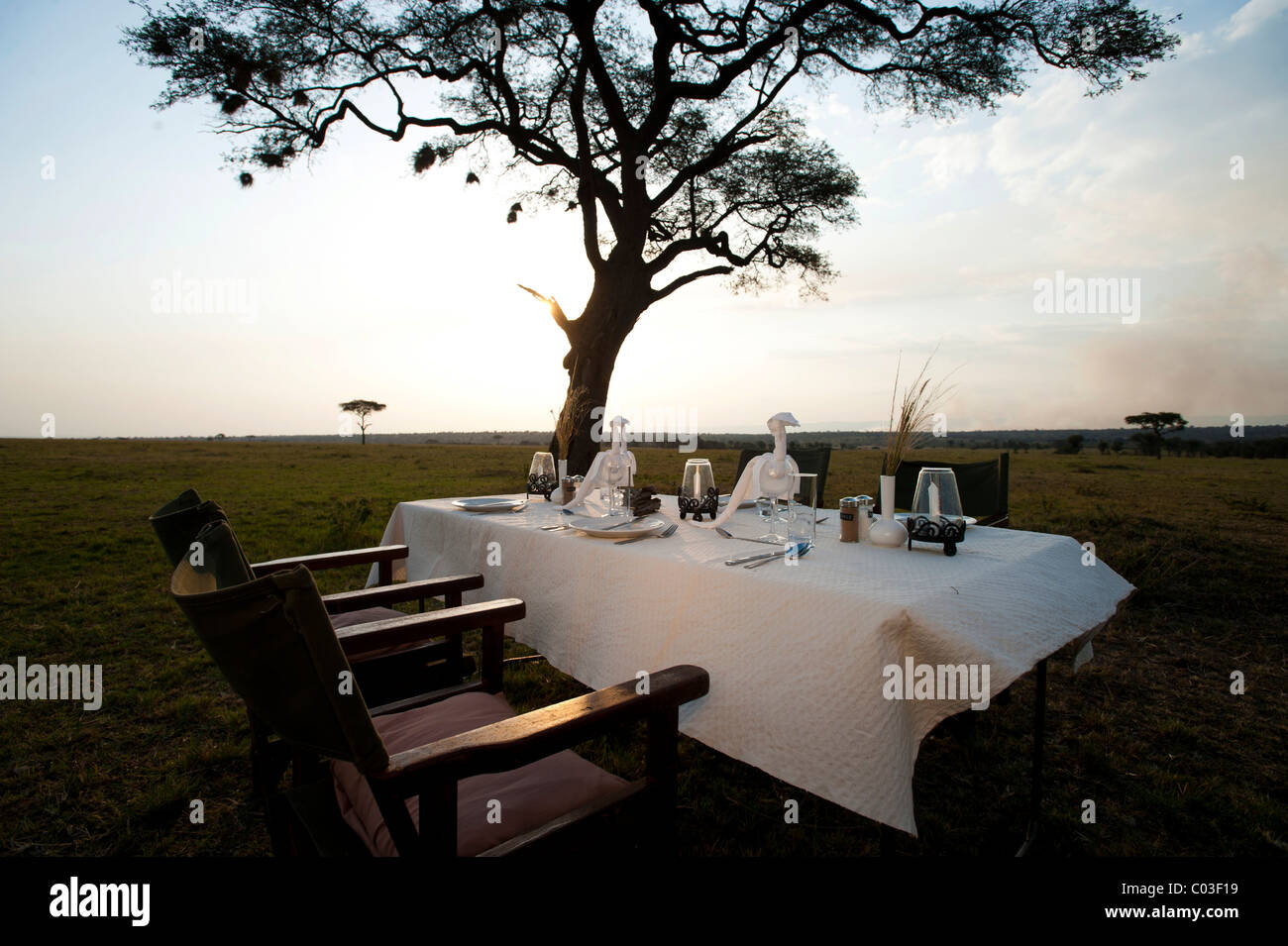 Elegant luxury camp, dinner table, Living under Canvas, Serengeti