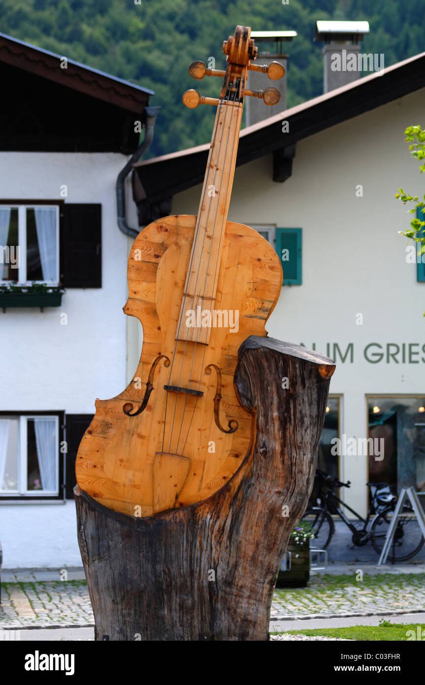 Violin monument, Im Gries, Mittenwald, Upper Bavaria, Bavaria, Germany, Europe Stock Photo