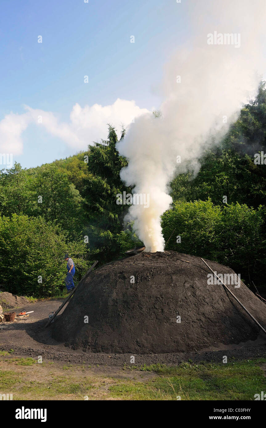 Smoking charcoal kiln, Walpersdorf, Kreis SiegenWittgenstein district