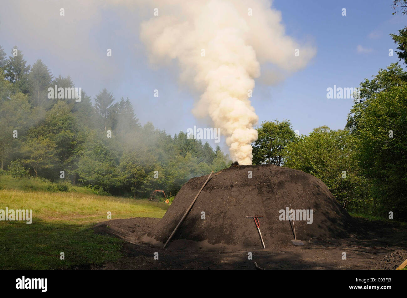Smoking charcoal kiln, Walpersdorf, Kreis SiegenWittgenstein district