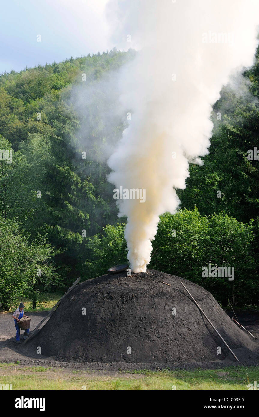 Smoking charcoal kiln, Walpersdorf, Kreis SiegenWittgenstein district