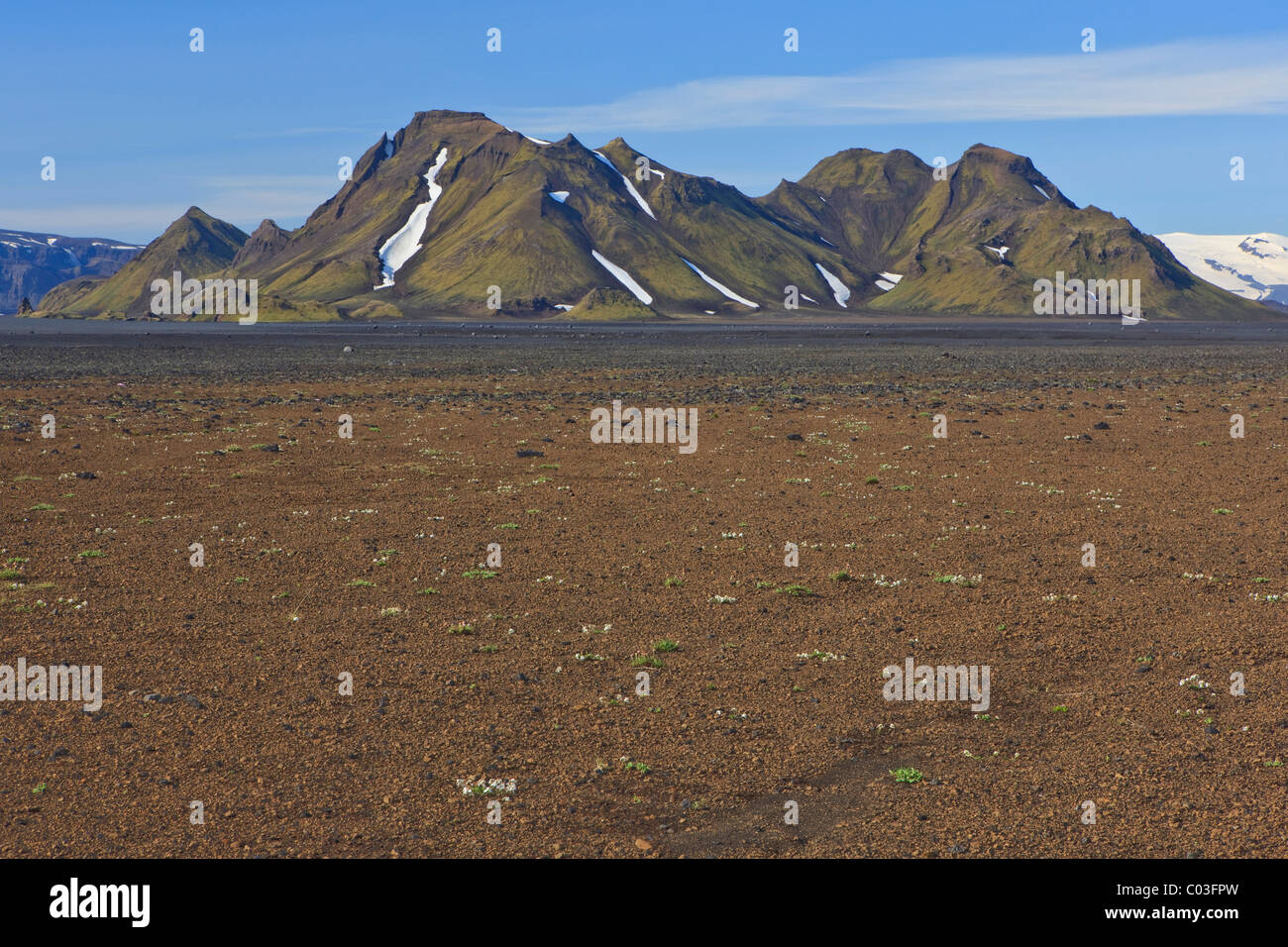 Mountains in an arid volcanic landscape, Eyjafjallajoekull, Iceland, Europe Stock Photo