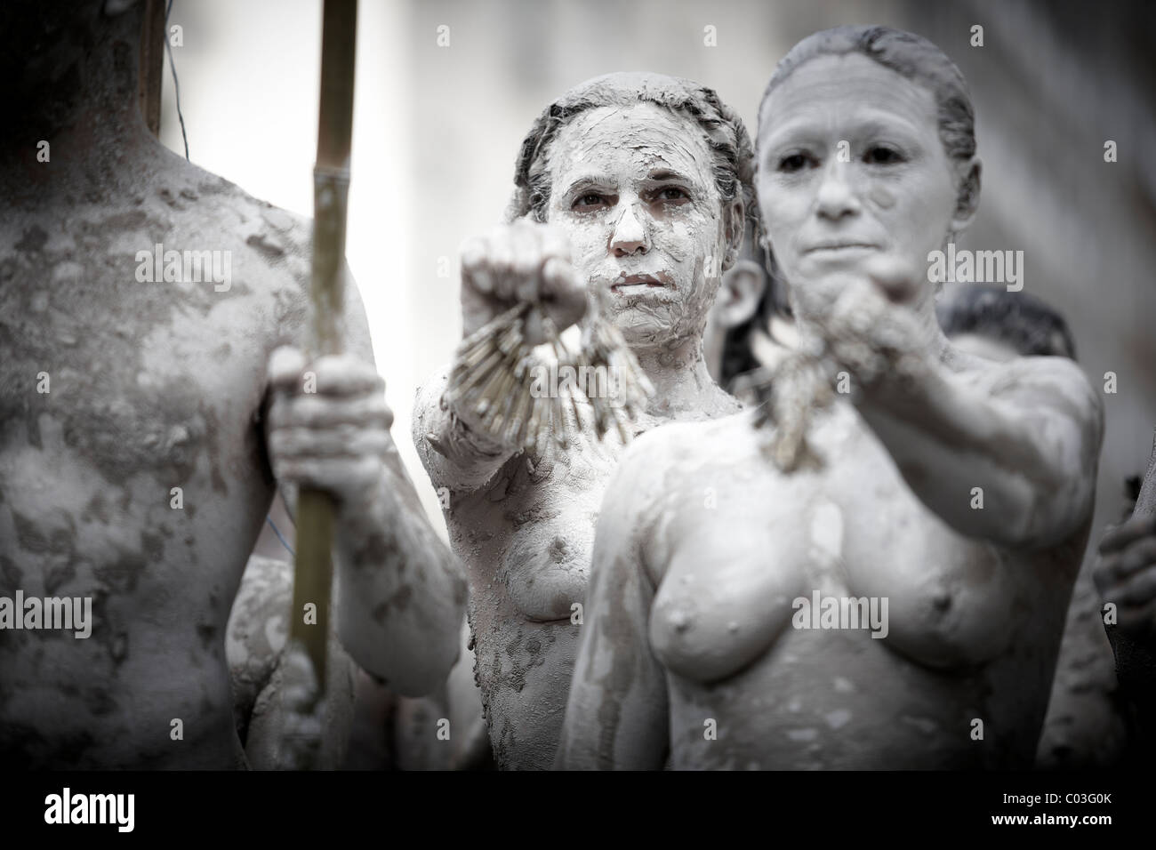 group of young nudists artistic expression in favor of indigenous peoples  in Buenos Aires, Argentina Stock Photo - Alamy