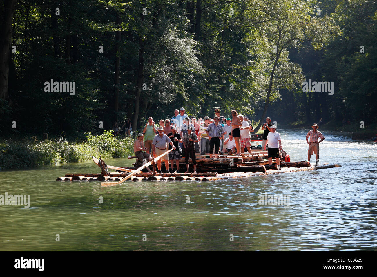 Isar-raft on the Isar Flosskanal canal, Thalkirchen, Munich, Upper ...