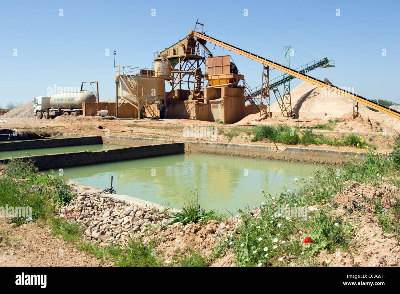 Sand mine in spring day Stock Photo