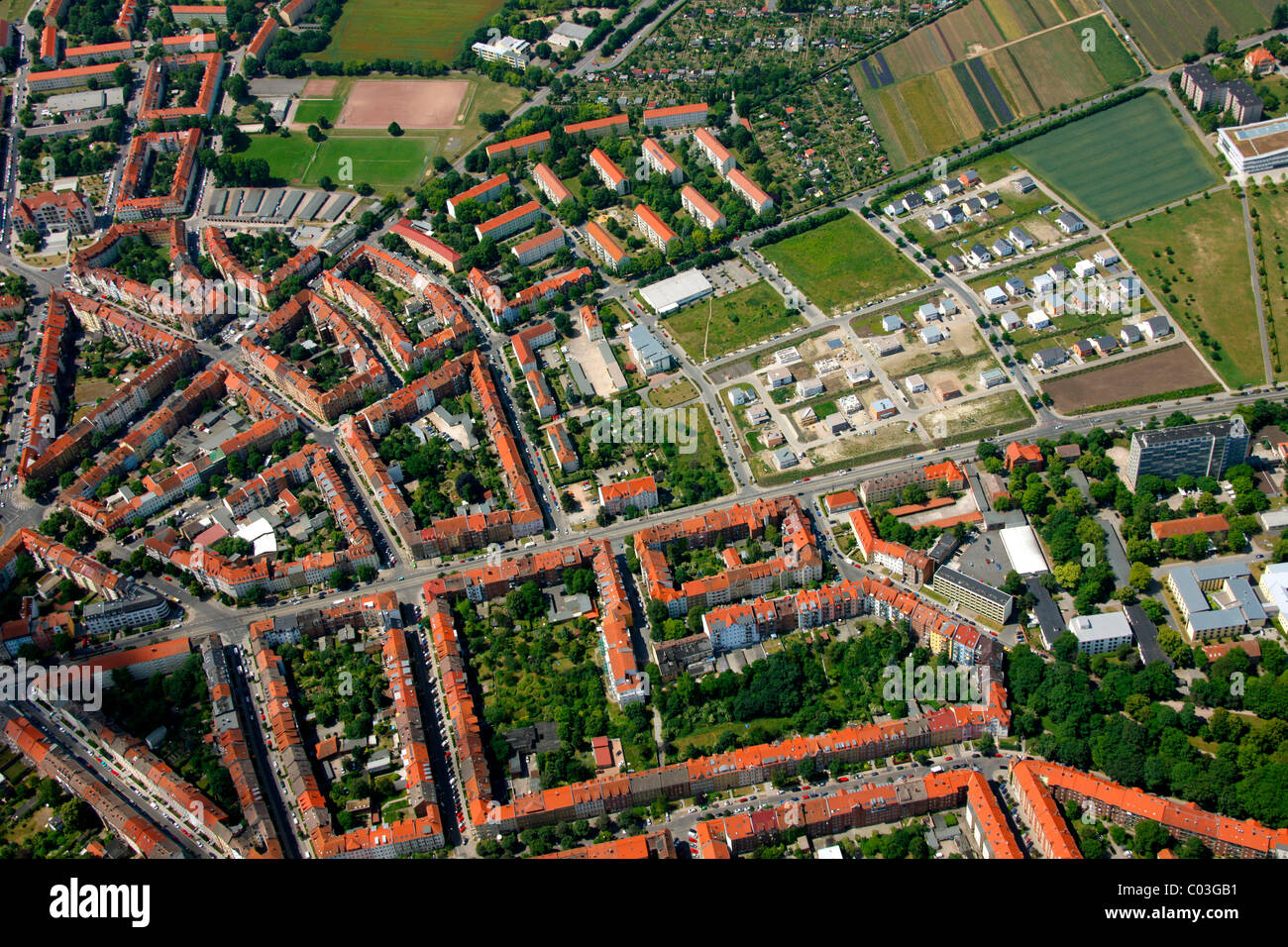 Aerial view, Magdeburger Allee street, Erfurt, Thuringia, Germany, Europe Stock Photo