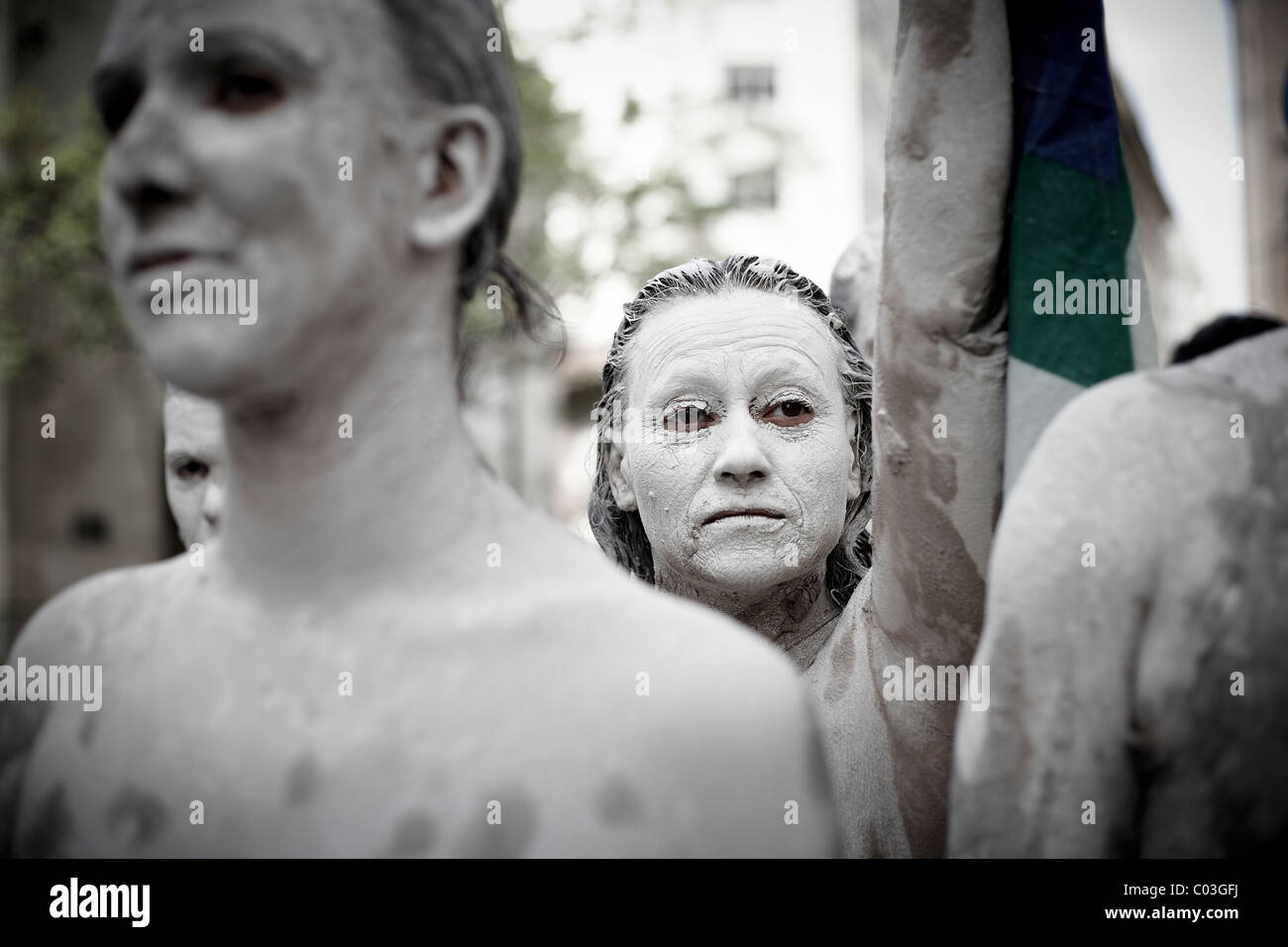 Group Of Young Nudists Artistic Expression In Favor Of Indigenous