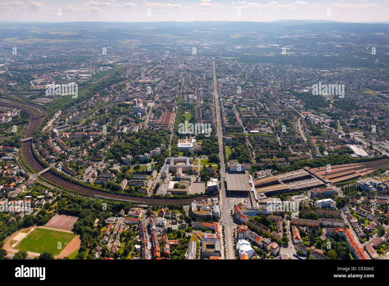 Aerial view, Wilhelmshoeher Allee, the main street and the city centre, Kassel, Hesse, Germany, Europe Stock Photo