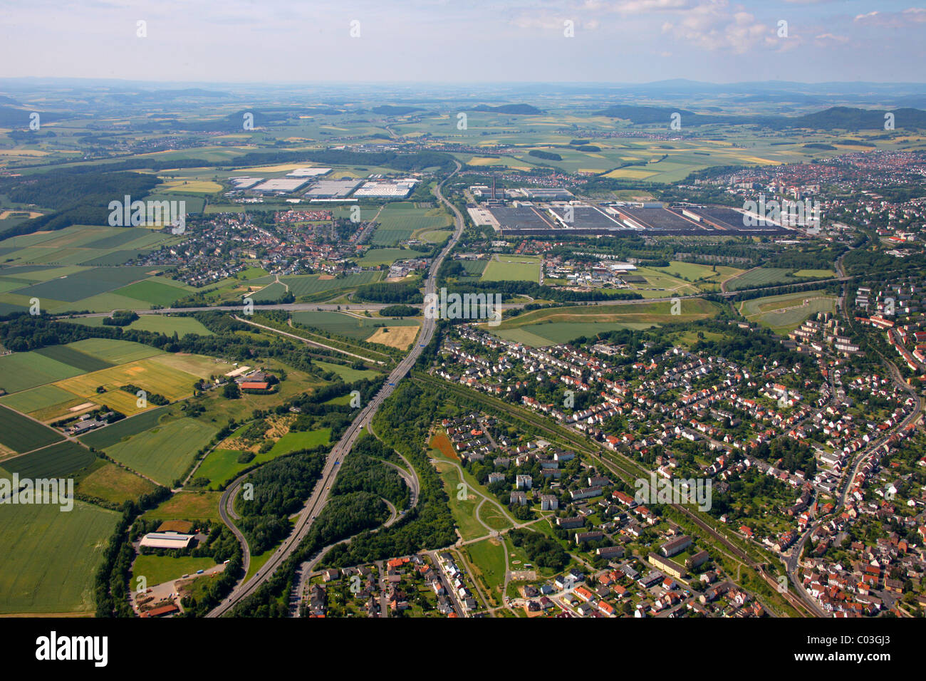 Aerial view, Volkswagen Group factory, Kassel, Hesse, Germany, Europe Stock Photo