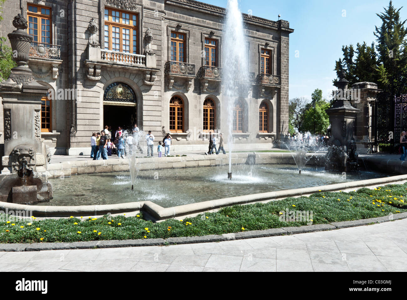 French inspired fountain at entrance to National History Museum in Chapultepec Castle Mexico City Mexico Stock Photo