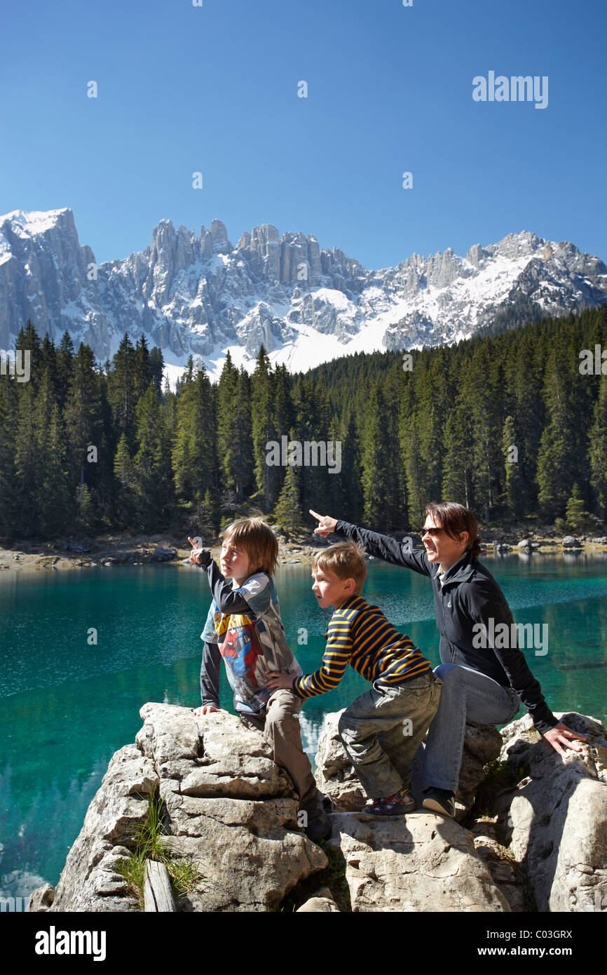 Karersee lake, Lago di Carezza, Latemar mountain, Dolomites, South Tyrol, Italy, Europe Stock Photo