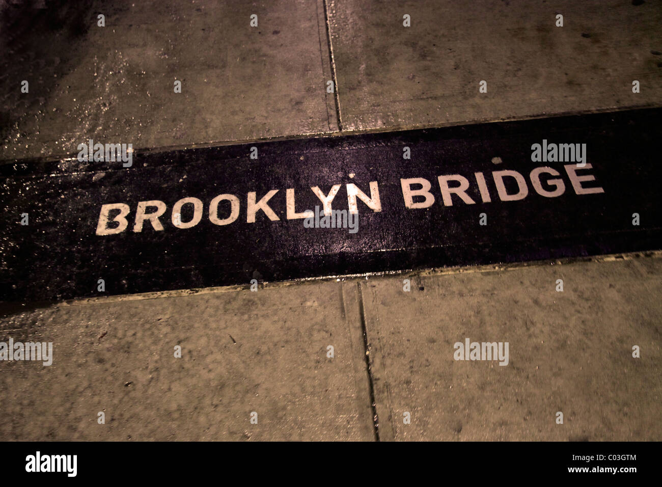 Brooklyn Bridge sign in cement Stock Photo
