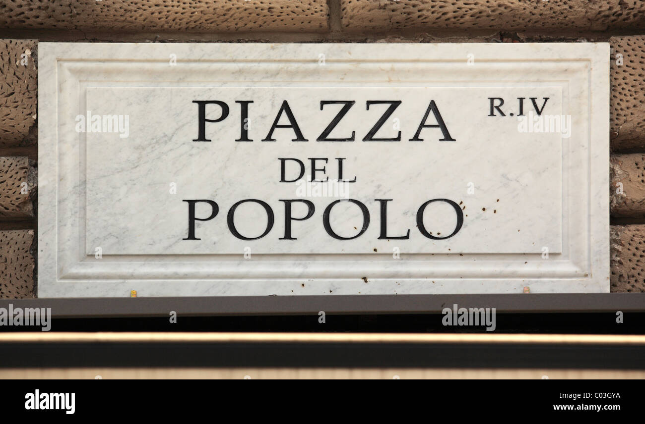 Street sign, Piazza del Popolo, Rome, Italy, Europe Stock Photo