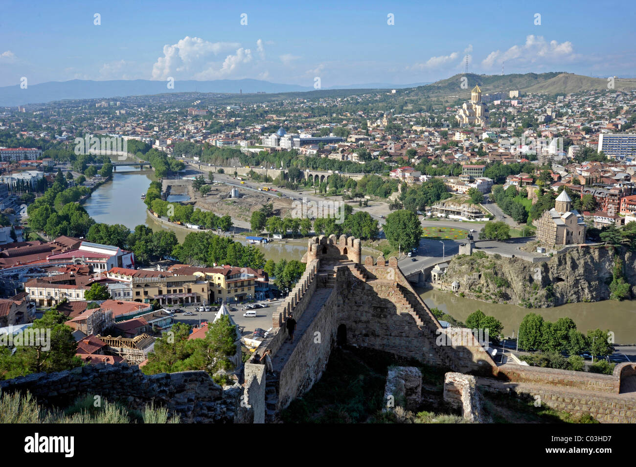 Panorama from Narikala Fortress, Tbilisi, Middle East Stock
