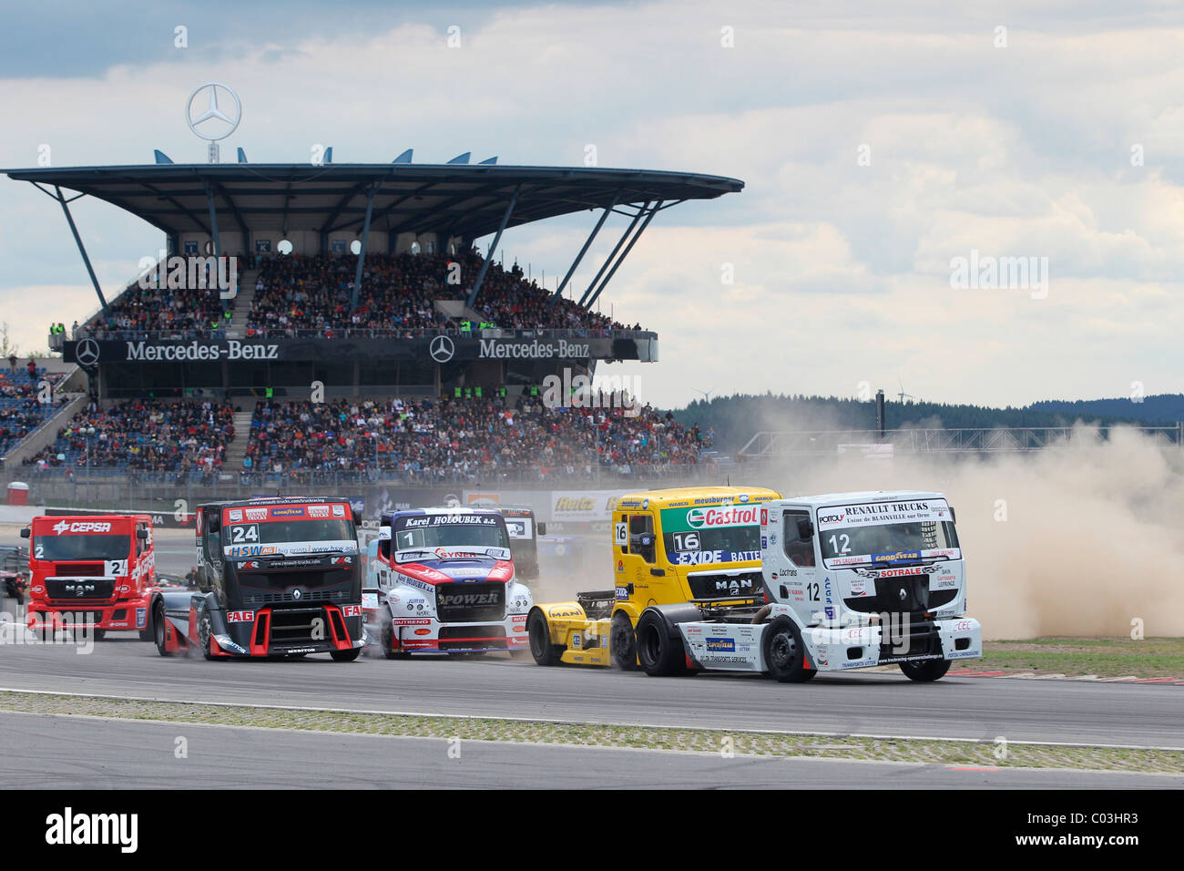 ADAC Truck Grand Prix Nuerburgring 2010, start of the European Truck Racing Championships, Anthony Janiec, front, Alex Lvov Stock Photo