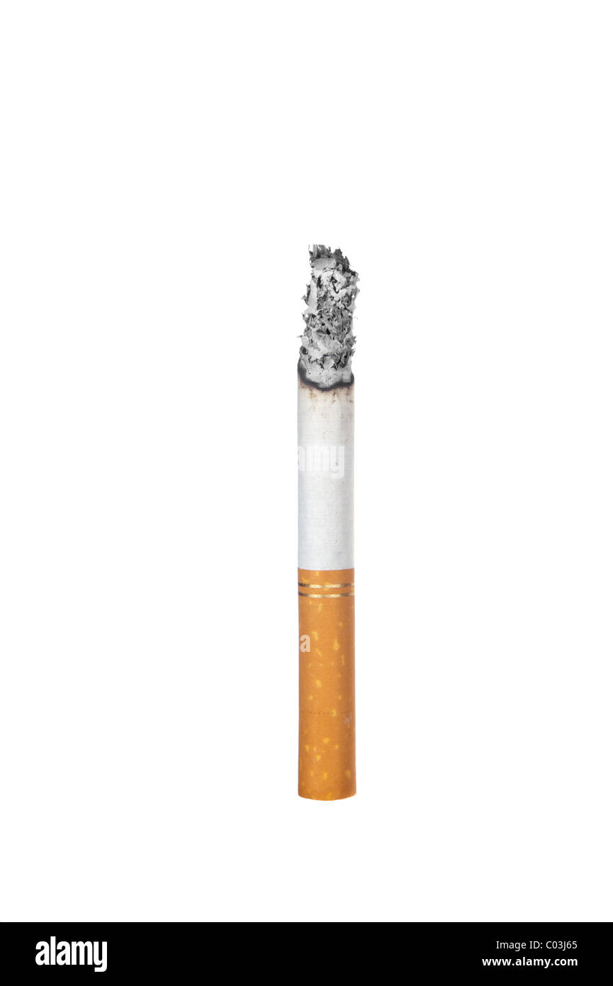 A burning cigarette isolated on a white background Stock Photo
