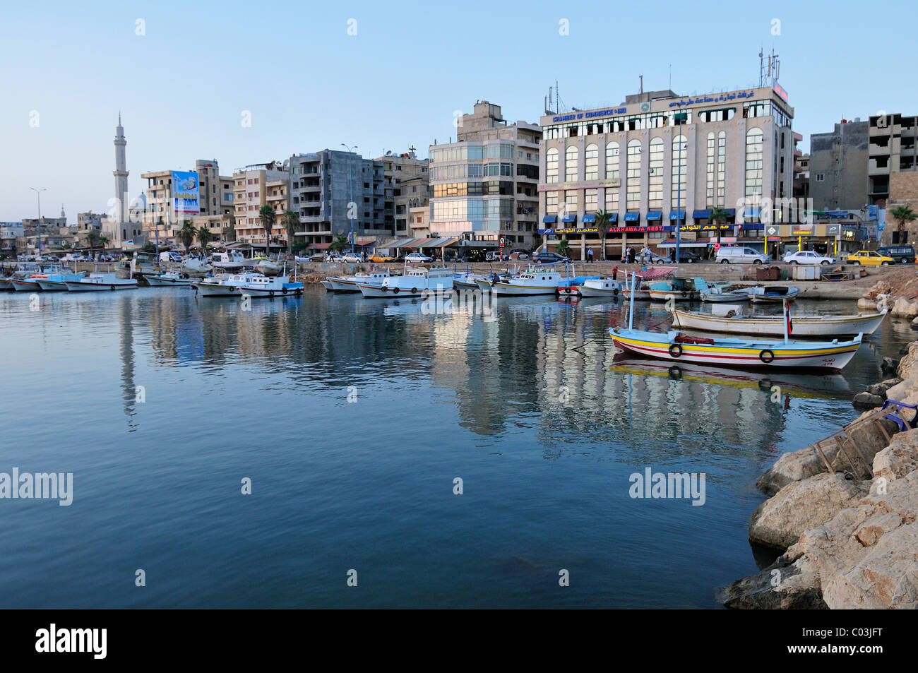 Harbour view of the Crusader city of Tartus, Tartous, Syria, Middle East, West Asia Stock Photo