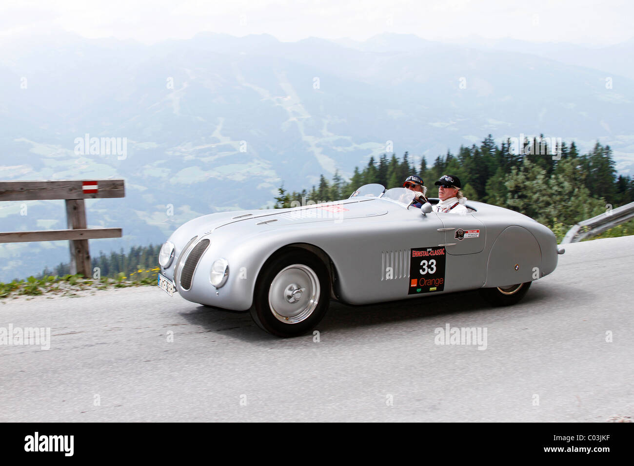 BMW 328 Touring Roadster, built in 1937, Mille Miglia original from the BMW museum, being driven by Prince Leopold of Bavaria up Stock Photo