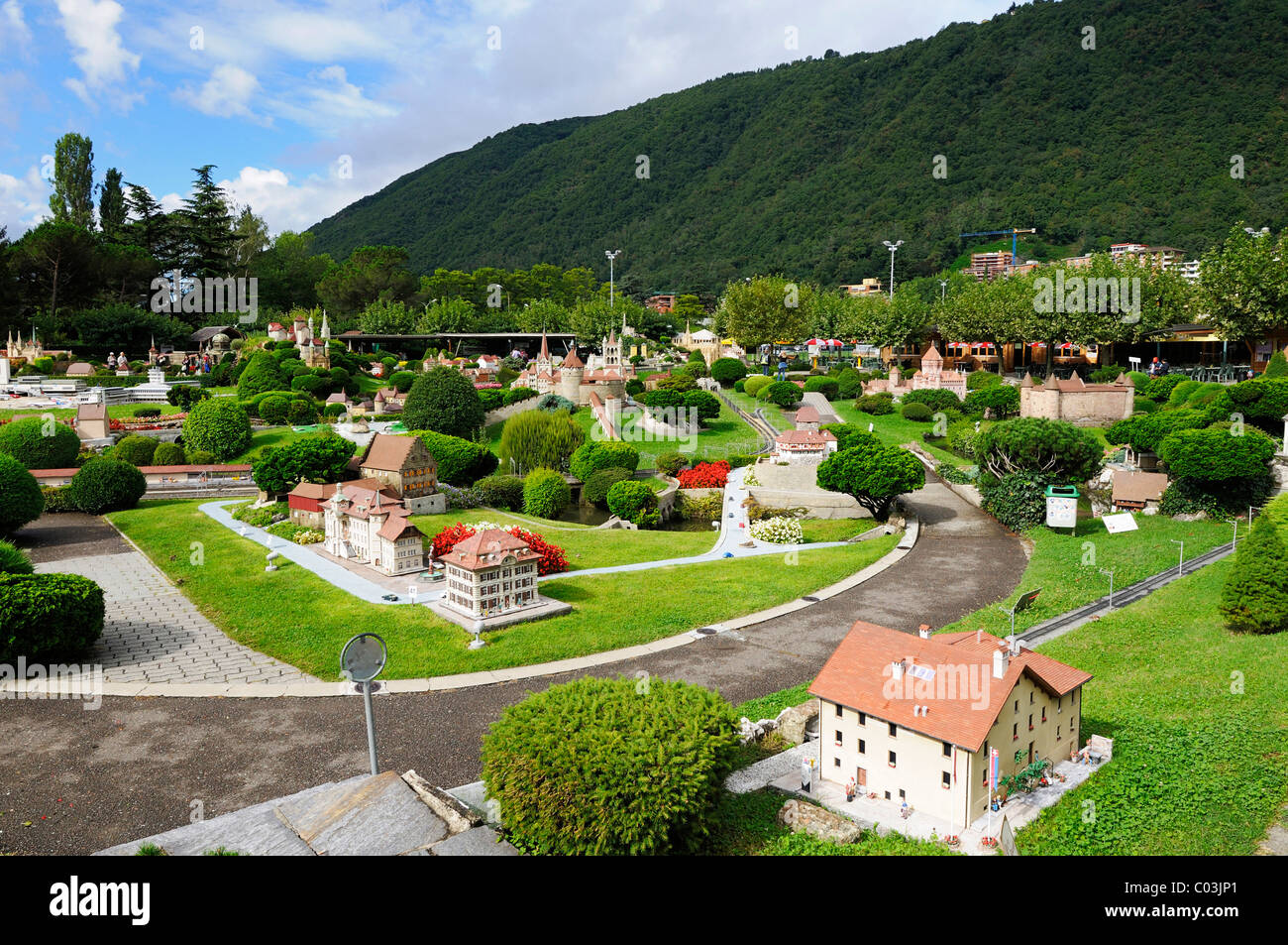 View over Swissminiatur, Melide, Lugano, Ticino, Switzerland, Europe Stock Photo