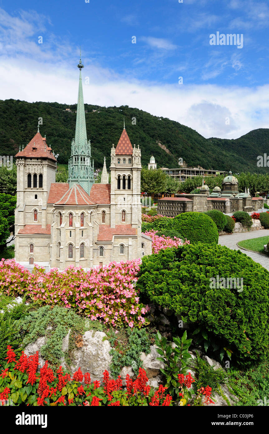 Cathedral of Geneva in miniature, Swissminiatur, Melide, Lugano, Ticino, Switzerland, Europe Stock Photo
