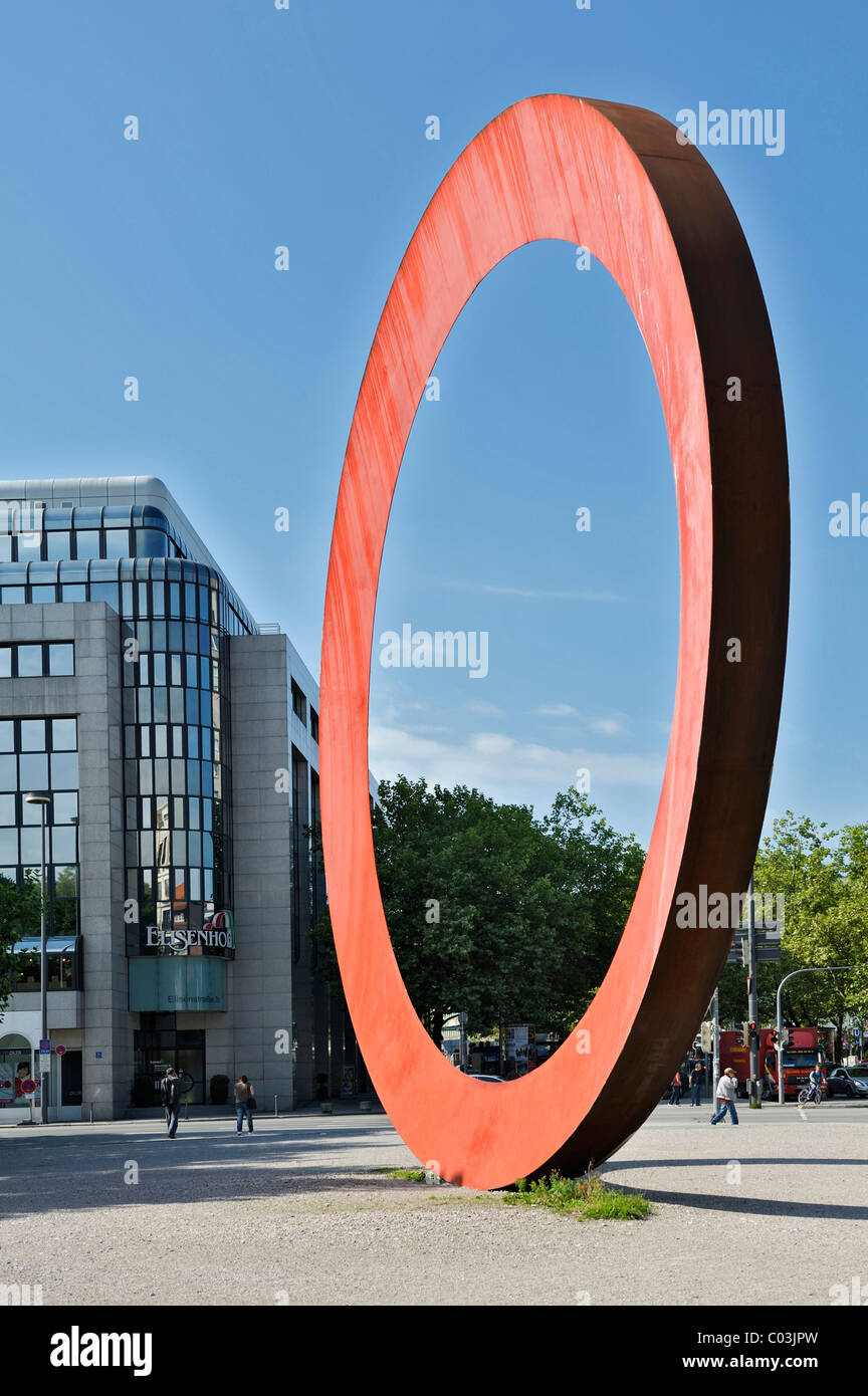 The Ring, a 12 metre high sculpture by Mauro Staccioli in front of the Old Botanical Gardens, Elisenstrasse, Munich, Bavaria Stock Photo