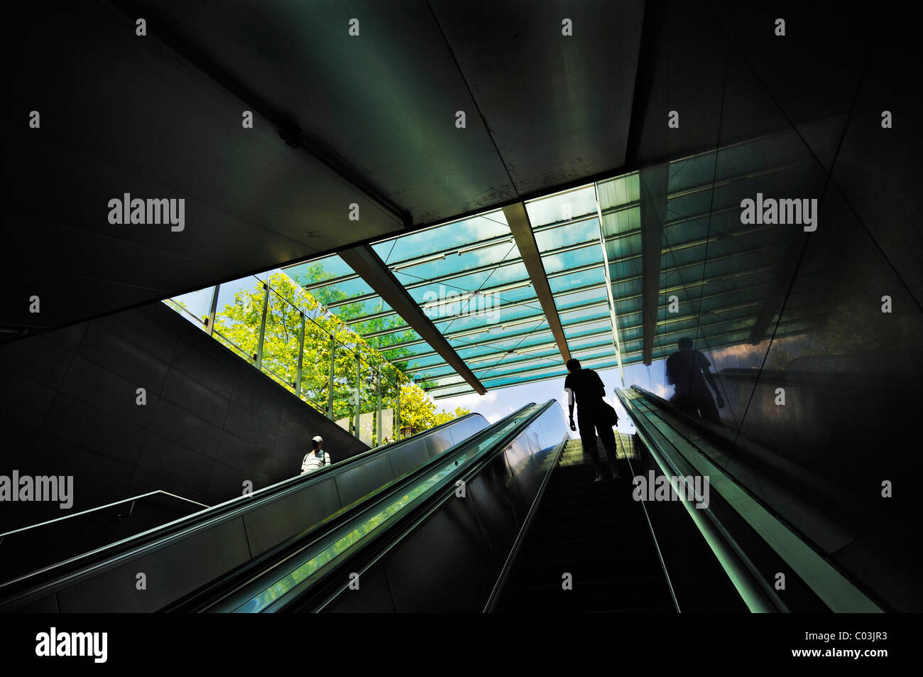 Escalator to the U-Bahn subway station, Wettersteinplatz, Munich, Bavaria, Germany, Europe Stock Photo